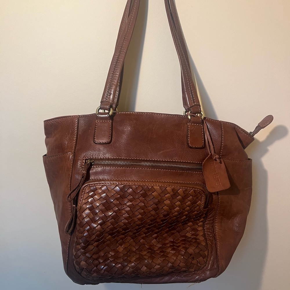 Vintage Brown Leather purse braided detail